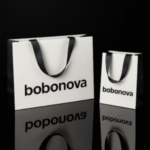 Sac papier shopping noir et blanc personnalisé avec votre logo