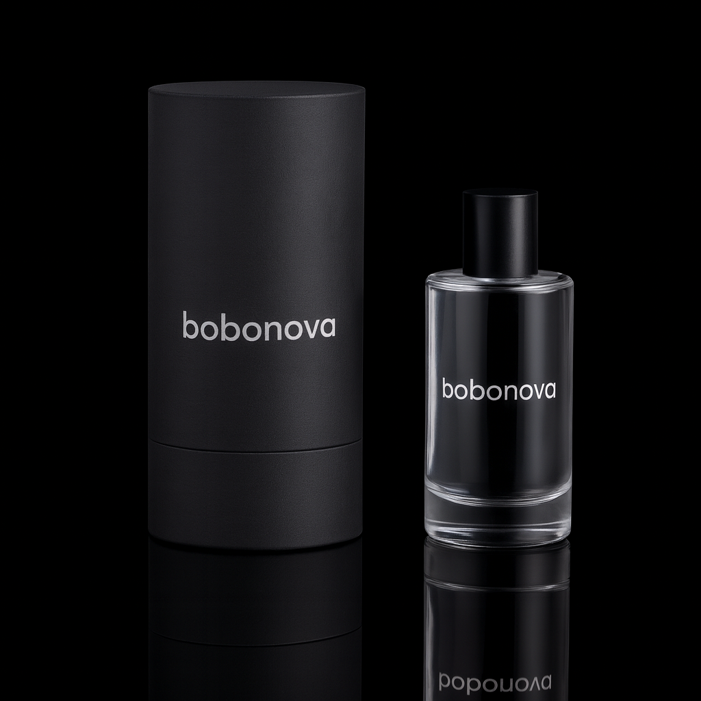 boite ronde et flacon noir personnalisé avec votre logo